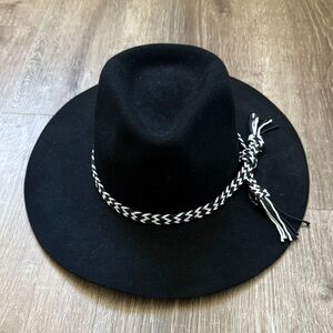 Black Wide Brim Hat with Braided Band